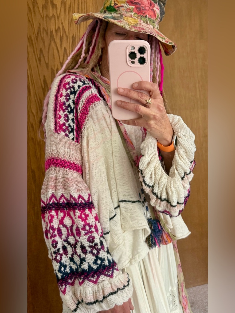 Free People Knit & Crochet Cardi S White, Pink, Purple Bubble Sleeves⭐️Like New